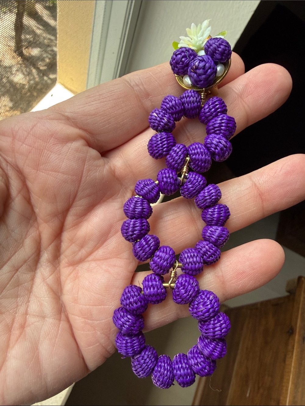 Mercedes Salazar Statement Purple Hoop Drop Earrings